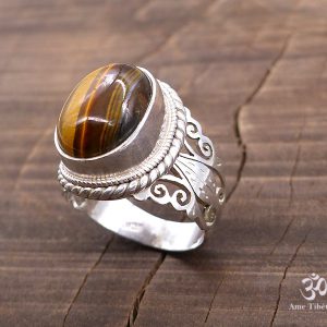 BA255 Bague Tibétaine Argent Massif Oeil de Tigre. Taille 57 – Image 1