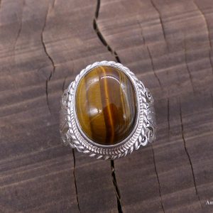 BA255 Bague Tibétaine Argent Massif Oeil de Tigre. Taille 57 – Image 5