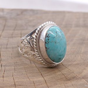 BA256 Bague Tibétaine Argent Massif Turquoise. Taille 62 – Image 2