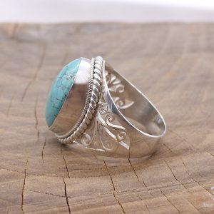 BA256 Bague Tibétaine Argent Massif Turquoise. Taille 62 – Image 3