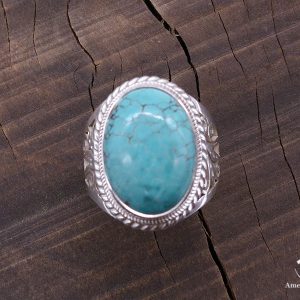 BA256 Bague Tibétaine Argent Massif Turquoise. Taille 62 – Image 5