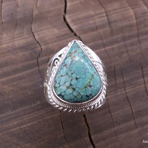BA257 Bague Tibétaine Argent Massif Turquoise. Taille 59 – Image 2