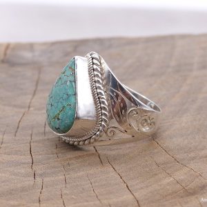 BA257 Bague Tibétaine Argent Massif Turquoise. Taille 59 – Image 3