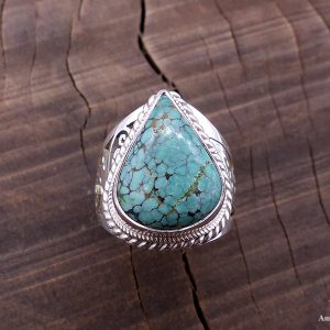 BA257 Bague Tibétaine Argent Massif Turquoise. Taille 59 – Image 5