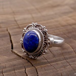BA258 Bague Tibétaine Argent Massif Lapis Lazuli. Taille 57 – Image 1