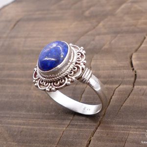 BA258 Bague Tibétaine Argent Massif Lapis Lazuli. Taille 57 – Image 4