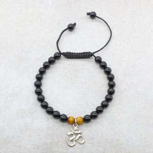 BrMala232 Bracelet Onyx Oeil de Tigre Om Argent Massif – Image 1