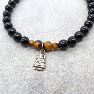 BrMala234 Bracelet Onyx Oeil de Tigre Bouddha Argent Massif 21 cm – Image 6
