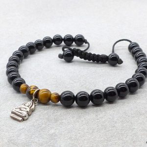 BrMala234 Bracelet Onyx Oeil de Tigre Bouddha Argent Massif 21 cm – Image 7
