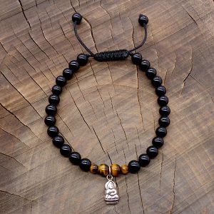 BrMala234 Bracelet Onyx Oeil de Tigre Bouddha Argent Massif 21 cm – Image 8