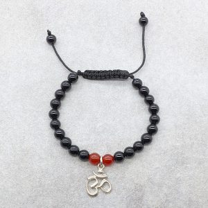 BrMala251 Bracelet Onyx Cornaline Om Argent Massif – Image 1