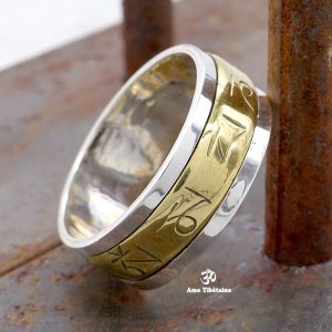 BA266. Bague Argent Massif Laiton Mantra Dorje Vajra – Image 3