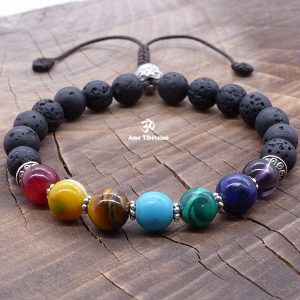 BrMala304 Bracelet Mala 7 Chakras Pierre de Lave – Image 3