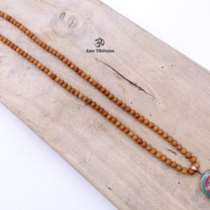 Mala161 Mala de Prières Bois de Santal Om Yeux de Bouddha – Image 3