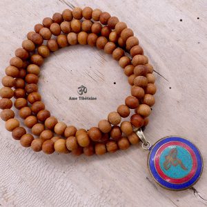 Mala161 Mala de Prières Bois de Santal Om Yeux de Bouddha – Image 1