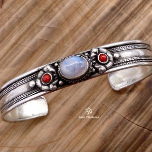 BRD353 Bracelet Tibétain Métal Argenté – Image 2