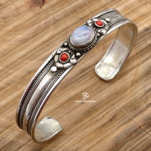 BRD353 Bracelet Tibétain Métal Argenté – Image 3