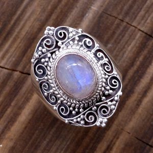 BA274 Bague Tibétaine Argent Massif Pierre de Lune. Taille Réglable – Image 2