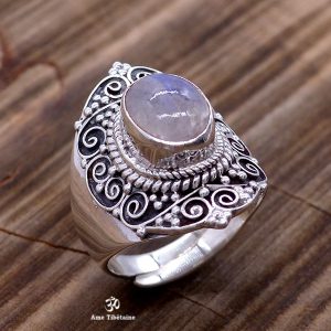 BA274 Bague Tibétaine Argent Massif Pierre de Lune. Taille Réglable – Image 3