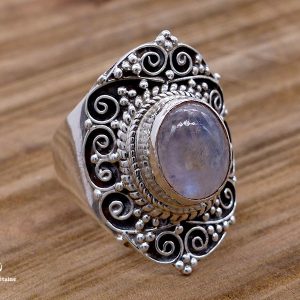 BA274 Bague Tibétaine Argent Massif Pierre de Lune. Taille Réglable – Image 4