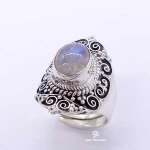 BA274 Bague Tibétaine Argent Massif Pierre de Lune. Taille Réglable – Image 6