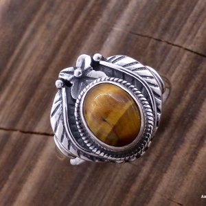 BA275 Bague Tibétaine Argent Massif Oeil de Tigre. Taille Réglable – Image 2