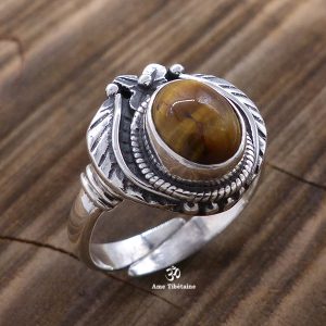 BA275 Bague Tibétaine Argent Massif Oeil de Tigre. Taille Réglable – Image 3