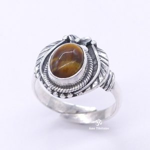 BA275 Bague Tibétaine Argent Massif Oeil de Tigre. Taille Réglable – Image 1