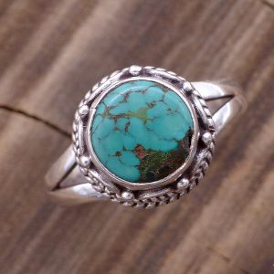 BA276 Bague Tibétaine Argent Massif Turquoise. Taille Réglable – Image 2