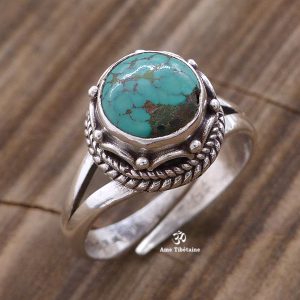 BA276 Bague Tibétaine Argent Massif Turquoise. Taille Réglable – Image 3