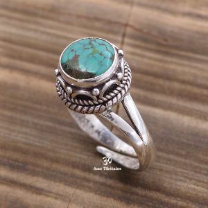 BA276 Bague Tibétaine Argent Massif Turquoise. Taille Réglable – Image 4