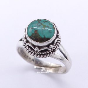 BA276 Bague Tibétaine Argent Massif Turquoise. Taille Réglable – Image 1