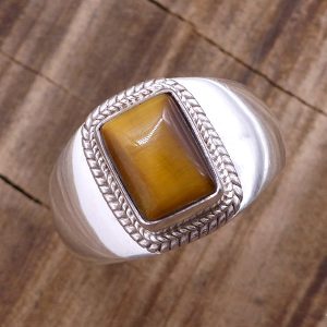 BA279 Bague Tibétaine Argent Massif Oeil de Tigre. Taille 58 – Image 2