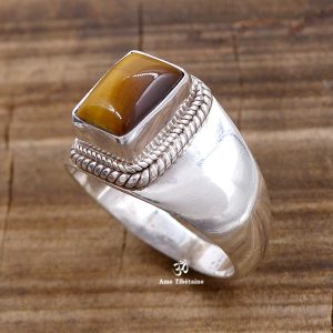 BA279 Bague Tibétaine Argent Massif Oeil de Tigre. Taille 58 – Image 3