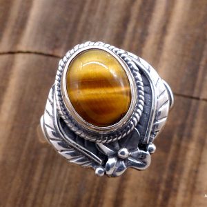 BA290 Bague Tibétaine Argent Massif Oeil de Tigre. Taille Réglable – Image 1