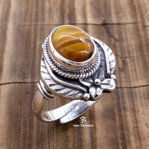 BA290 Bague Tibétaine Argent Massif Oeil de Tigre. Taille Réglable – Image 2