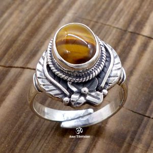 BA290 Bague Tibétaine Argent Massif Oeil de Tigre. Taille Réglable – Image 3