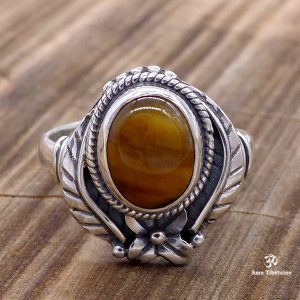 BA290 Bague Tibétaine Argent Massif Oeil de Tigre. Taille Réglable – Image 4