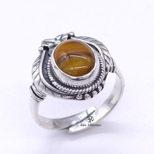 BA290 Bague Tibétaine Argent Massif Oeil de Tigre. Taille Réglable – Image 6