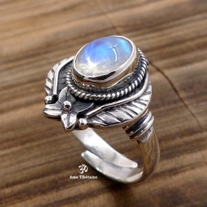 BA292 Bague Tibétaine Argent Massif Labradorite. Taille Réglable – Image 5