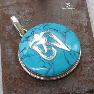 PA134 Pendentif Argent Massif Om Tibétain Turquoise – Image 1