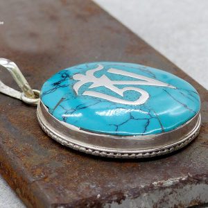 PA134 Pendentif Argent Massif Om Tibétain Turquoise – Image 6