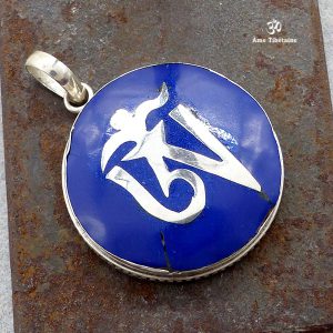 PA135 Pendentif Argent Massif Om Tibétain Lapis Lazuli – Image 5