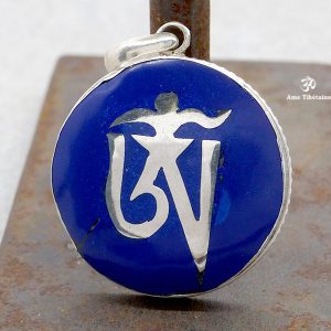 PA135 Pendentif Argent Massif Om Tibétain Lapis Lazuli – Image 1