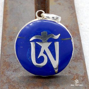 PA231 Pendentif Argent Massif Om Tibétain Lapis Lazuli – Image 1