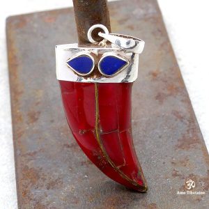 PA299 Pendentif Tibétain Argent Massif Corail – Image 1