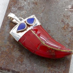 PA299 Pendentif Tibétain Argent Massif Corail – Image 5