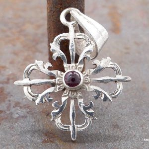 PA279 Pendentif Argent Massif Dorje Vajra Grenat – Image 1
