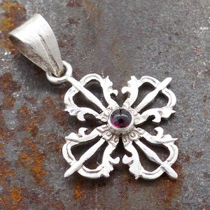PA279 Pendentif Argent Massif Dorje Vajra Grenat – Image 2