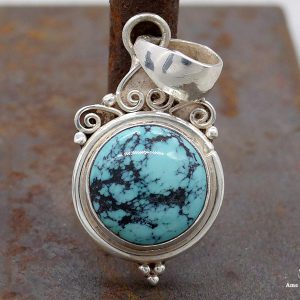 PA290 Pendentif Tibétain Argent Massif Turquoise – Image 1